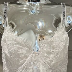 White shine strap Teddy with attached garter bottomless NWT size XL